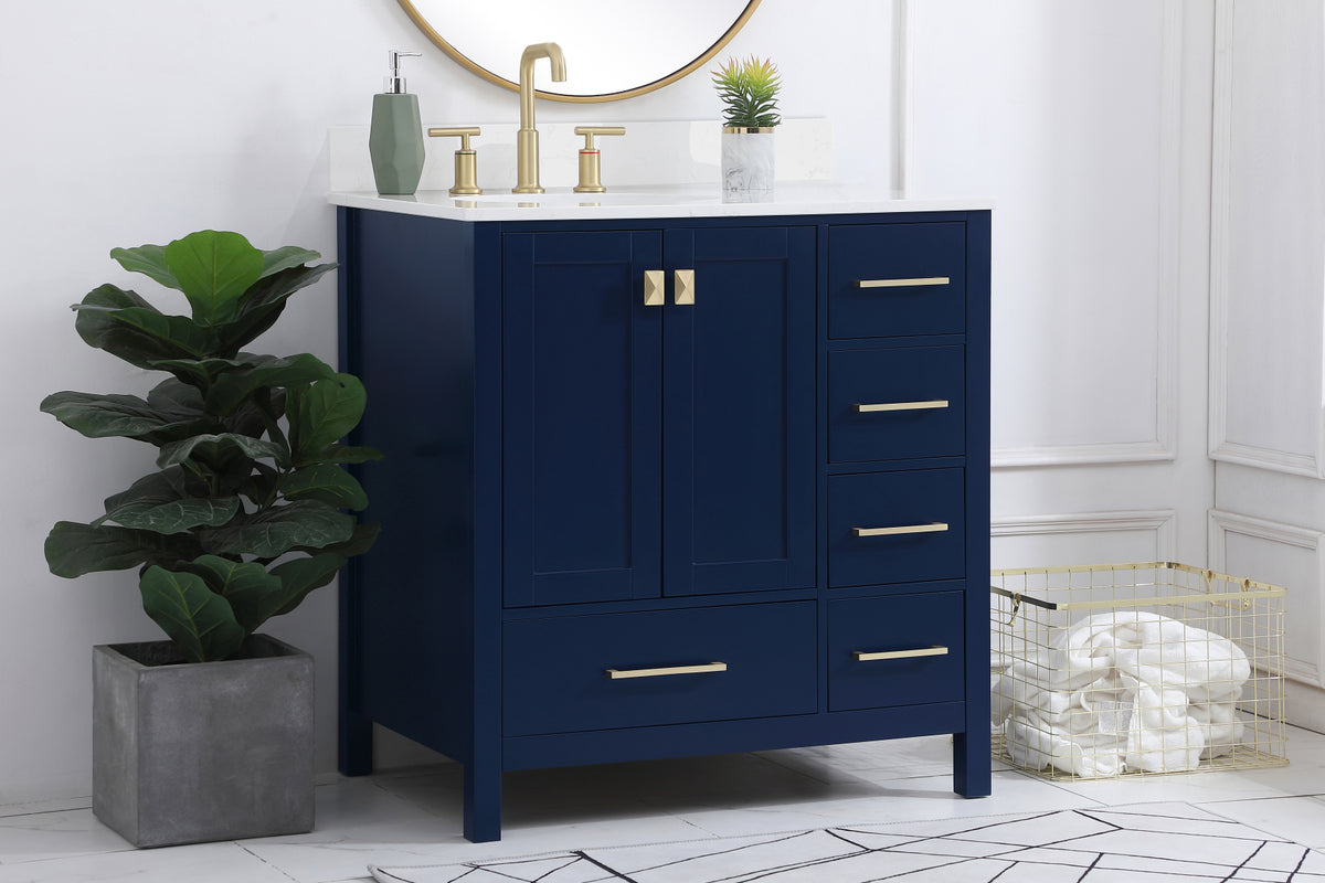 32 inch Single Bathroom Vanity in Blue with Backsplash