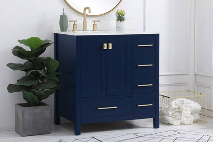 32 inch Single Bathroom Vanity in Blue with Backsplash