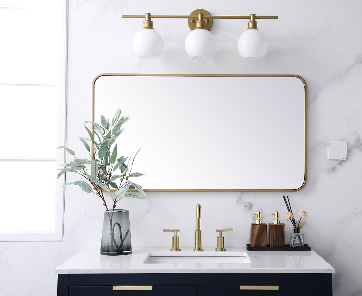 Soft corner metal rectangular mirror 22x40 inch in Brass