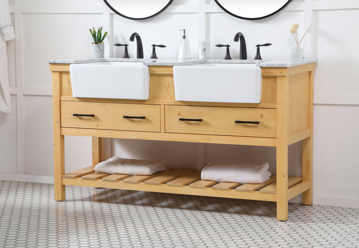 60 inch double bathroom vanity in natural wood