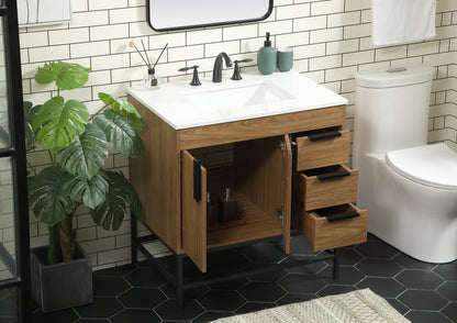 32 inch Single bathroom vanity in walnut brown