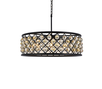 Madison 8 light Matte Black Chandelier Golden Teak (Smoky) Royal Cut Crystal