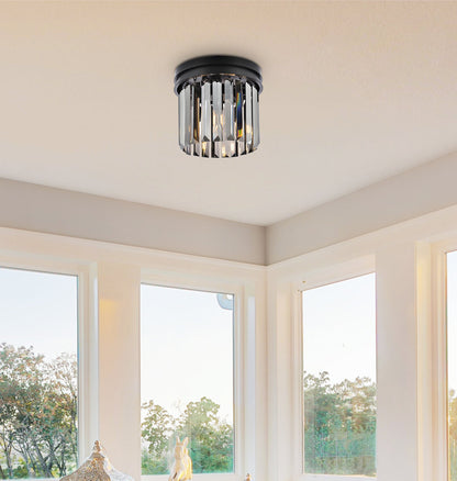 Sydney 3 light Matte Black Flush Mount Silver Shade (Grey) Royal Cut Crystal