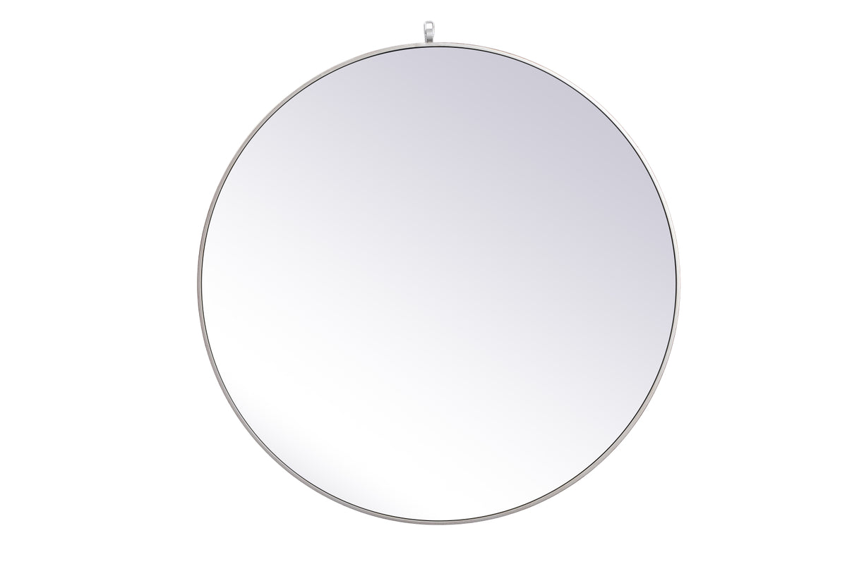 Metal frame round mirror with decorative hook 39 inch in silver