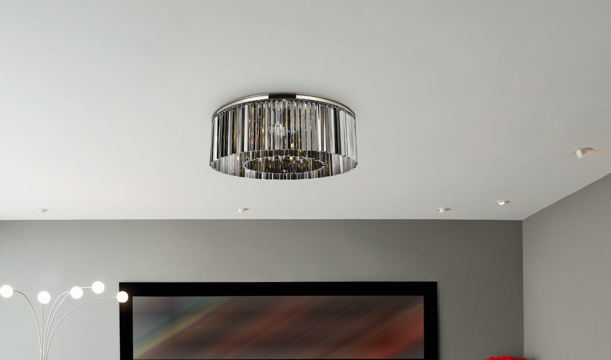 Sydney 10 light polished nickel Flush Mount Silver Shade (Grey) Royal Cut Crystal