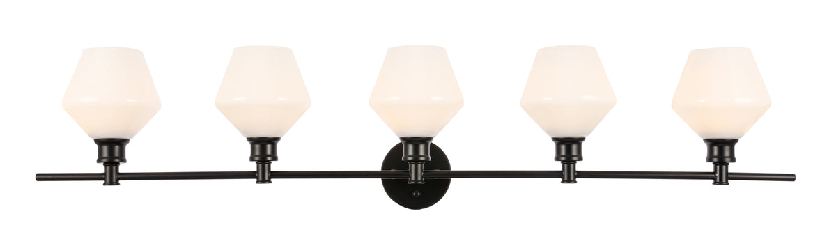 Gene 5 light Black and Frosted white glass Wall sconce
