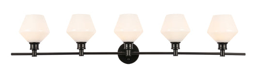 Gene 5 light Black and Frosted white glass Wall sconce