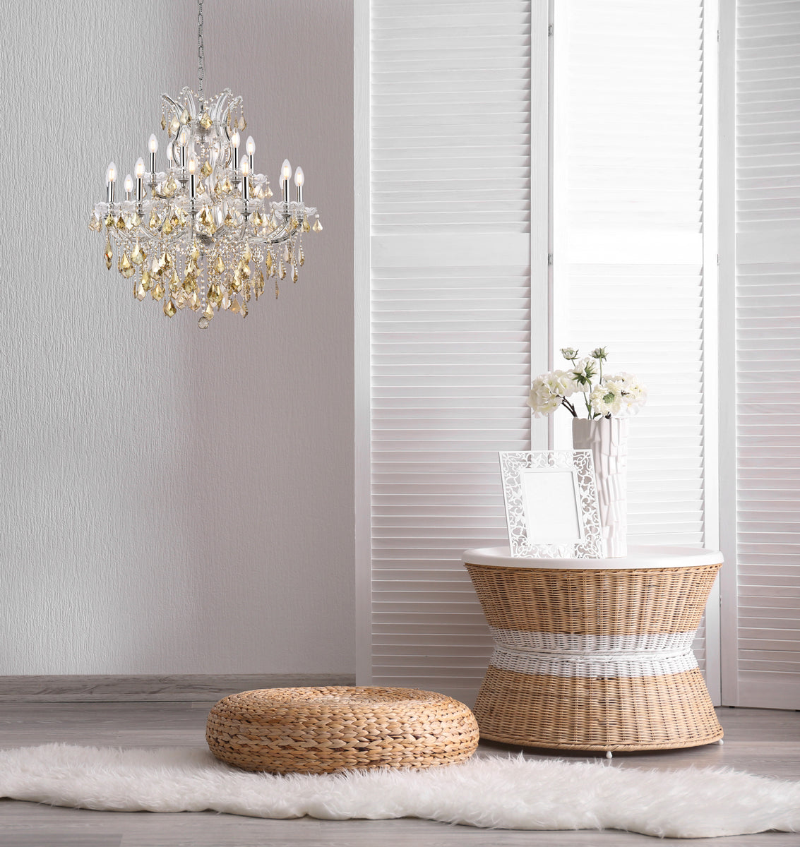 Maria Theresa 19 light Chrome Chandelier Golden Teak (Smoky) Royal Cut Crystal