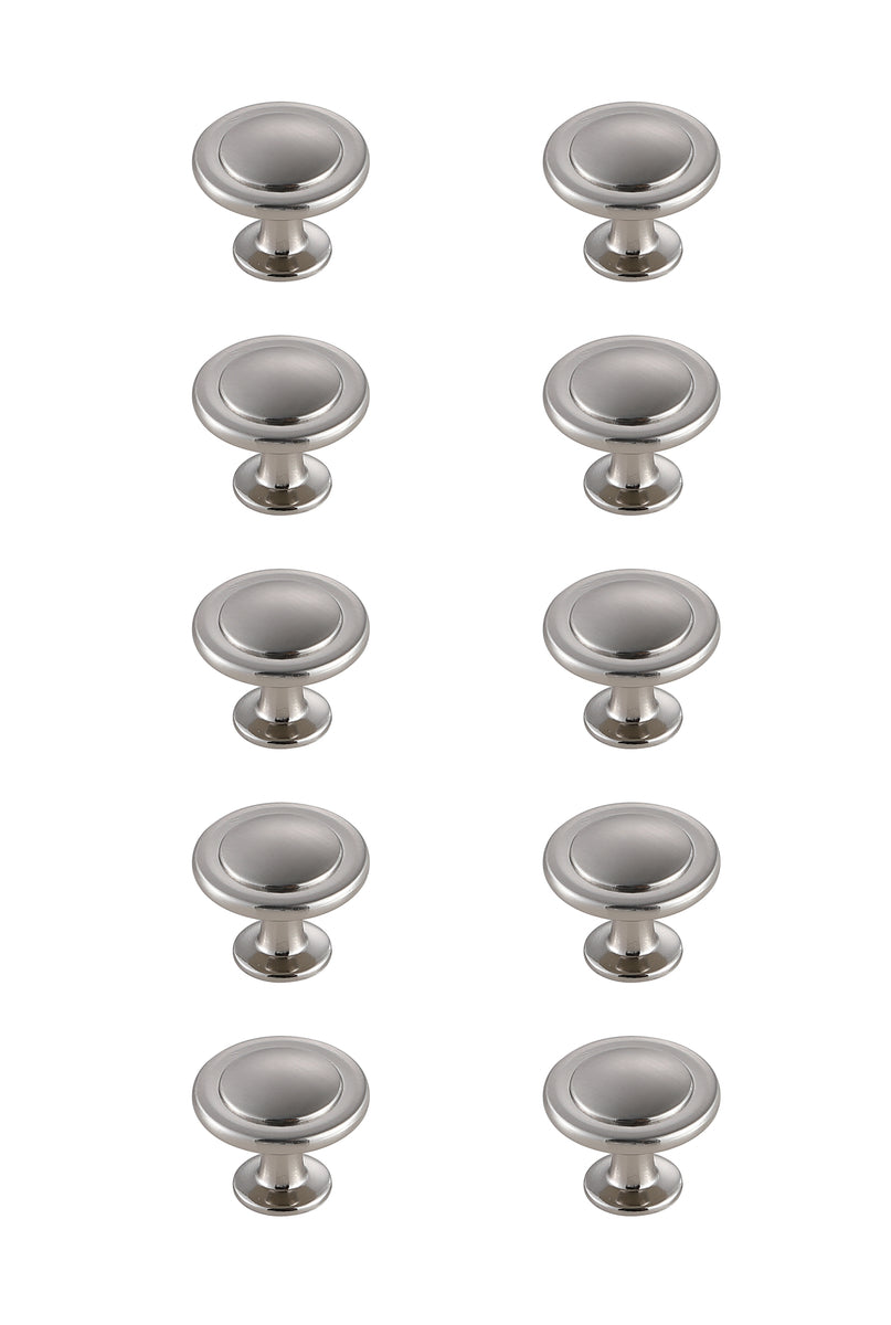 Logyn 1.3" Diameter Brushed Nickel Mushroom Knob Multipack (Set of 10)