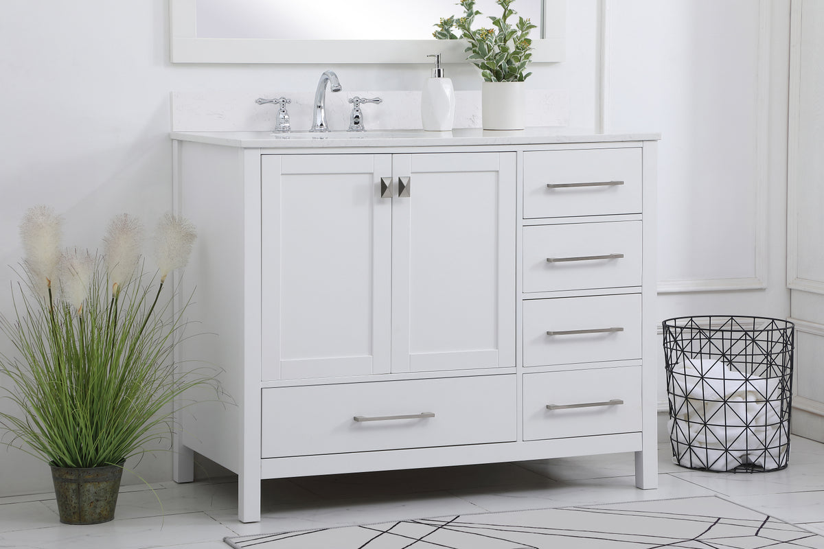 42 inch Single Bathroom Vanity in White with Backsplash