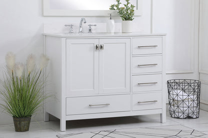 42 inch Single Bathroom Vanity in White with Backsplash