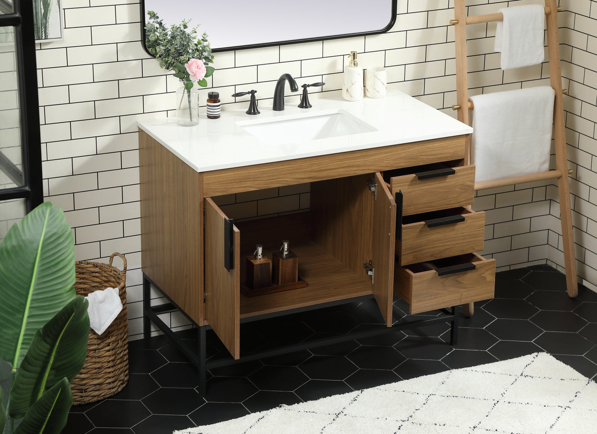 42 inch Single bathroom vanity in walnut brown