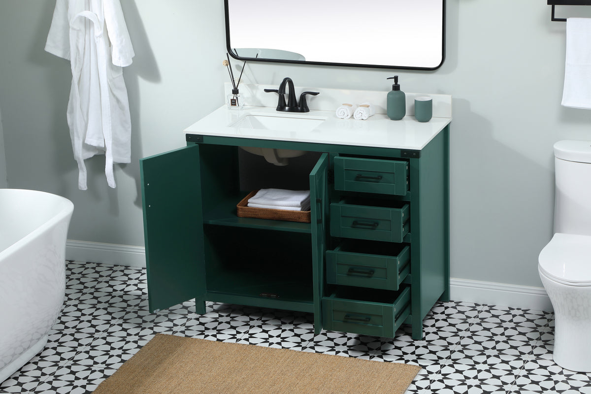 42 inch Single bathroom vanity in green with backsplash