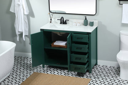 42 inch Single bathroom vanity in green with backsplash