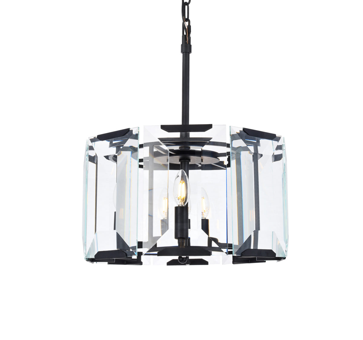 Monaco 4 light Flat Black (Matte) Pendant Clear Glass Crystal