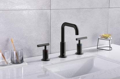 Tobias 8 inch Widespread Double Handle Bathroom Faucet in Matte Black