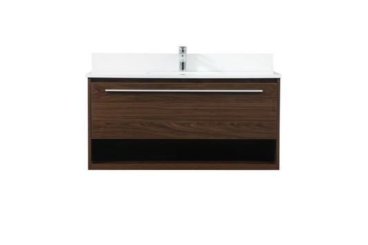 40 inch Single bathroom vanity in walnut with backsplash