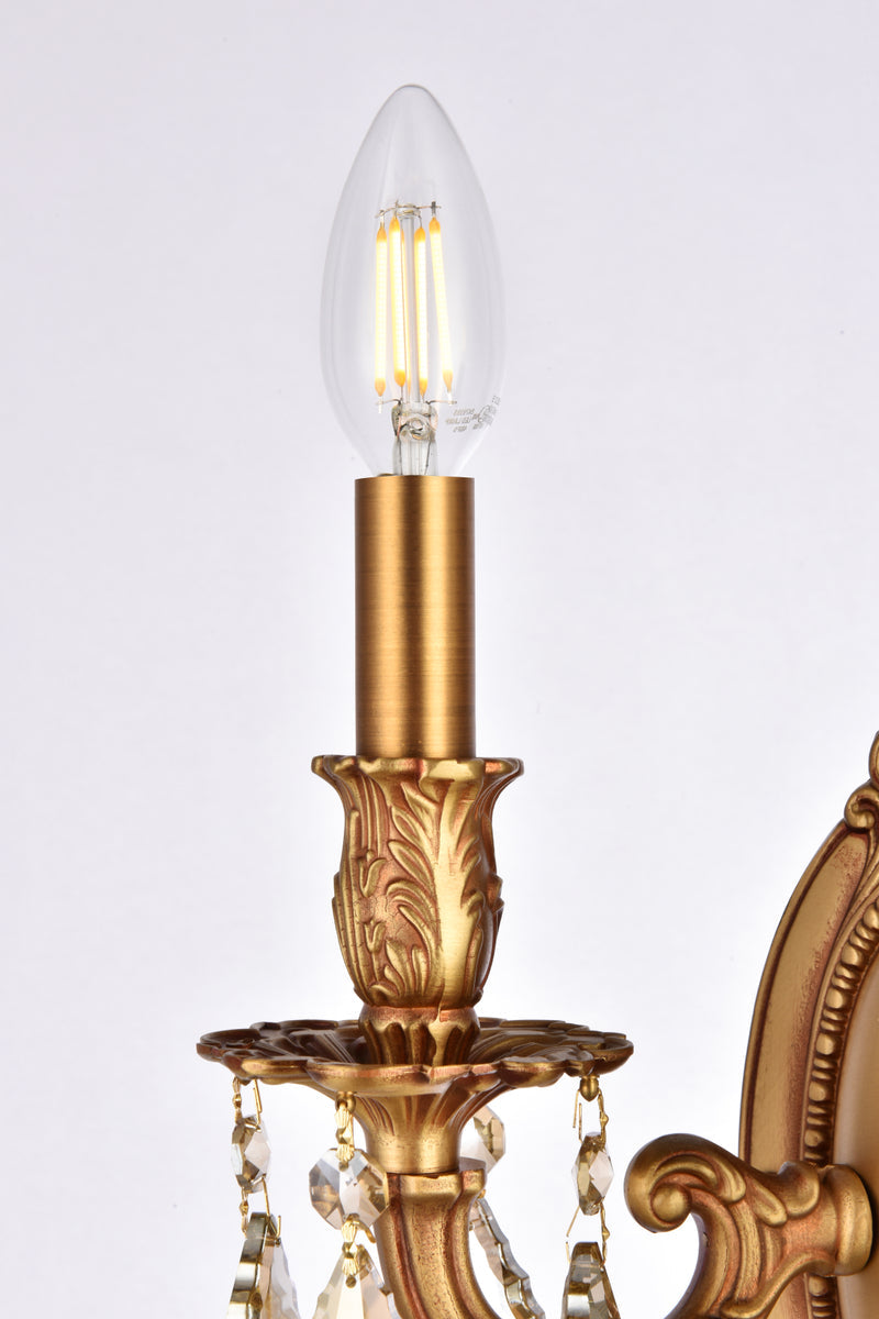 Rosalia 2 light French Gold Wall Sconce Golden Teak (Smoky) Royal Cut Crystal