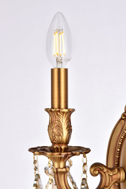 Rosalia 2 light French Gold Wall Sconce Golden Teak (Smoky) Royal Cut Crystal