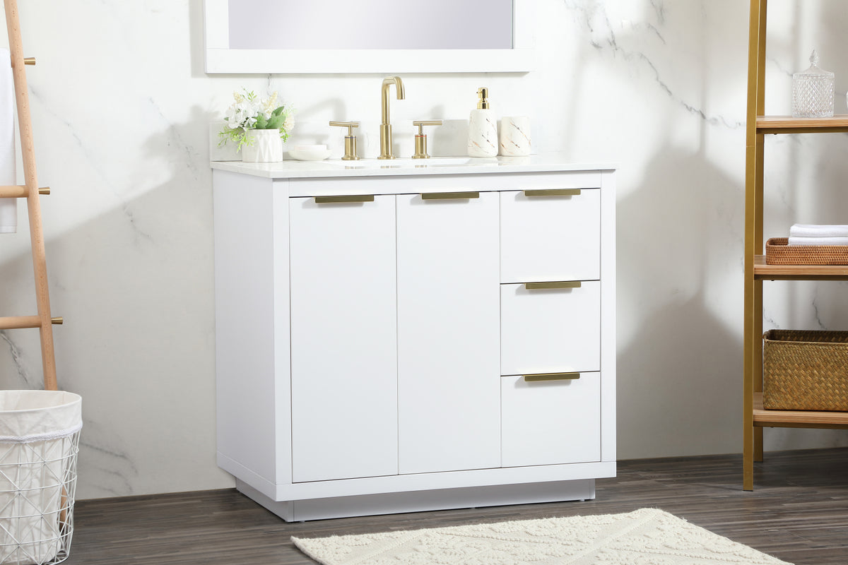 36 inch Single bathroom vanity in white with backsplash