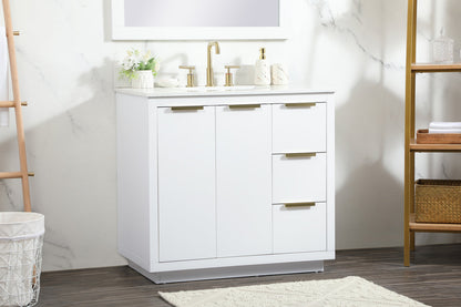 36 inch Single bathroom vanity in white with backsplash