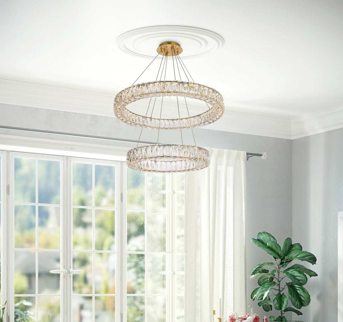 Monroe 28 inch LED double ring chandelier in gold