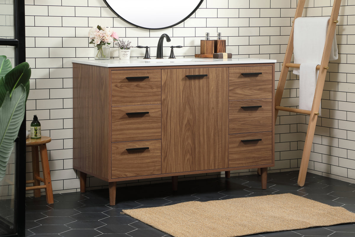 48 inch Single bathroom vanity in walnut brown
