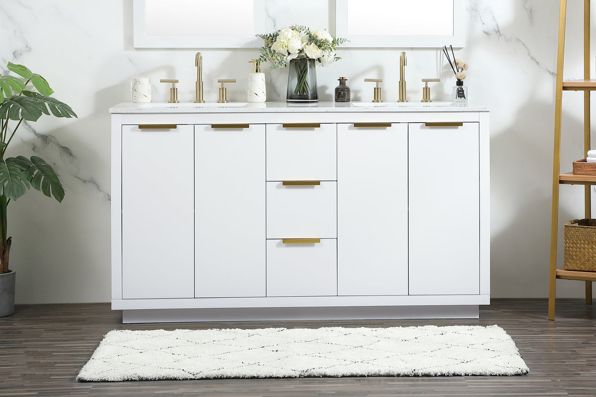 60 inch double bathroom vanity in white