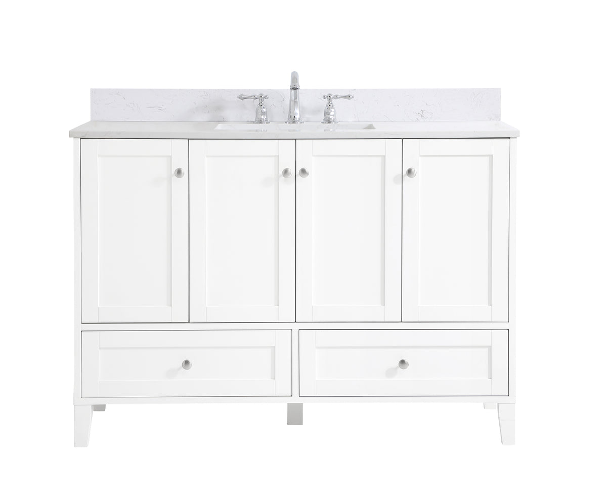 48 inch Single Bathroom Vanity in White with Backsplash