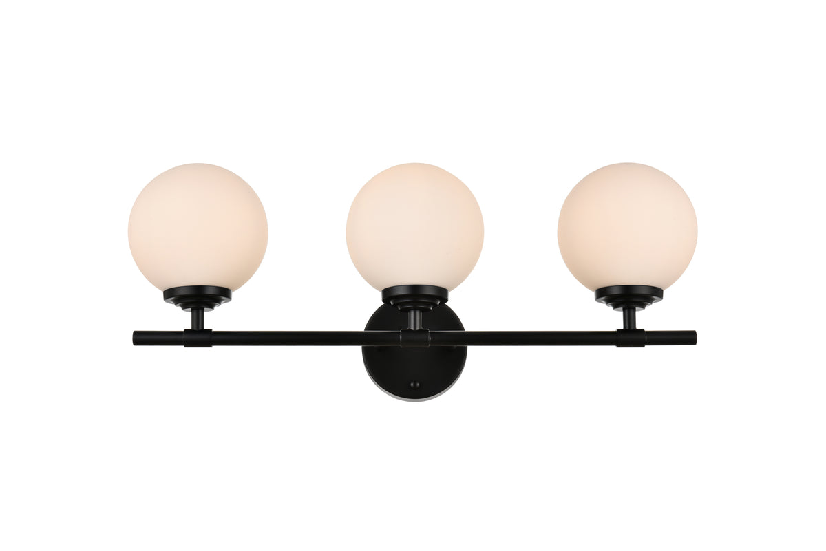 Ansley 3 light Black and frosted white Bath Sconce