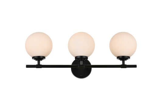 Ansley 3 light Black and frosted white Bath Sconce