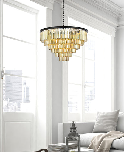 Sydney 33 light Matte Black Chandelier Golden Teak (Smoky) Royal Cut Crystal
