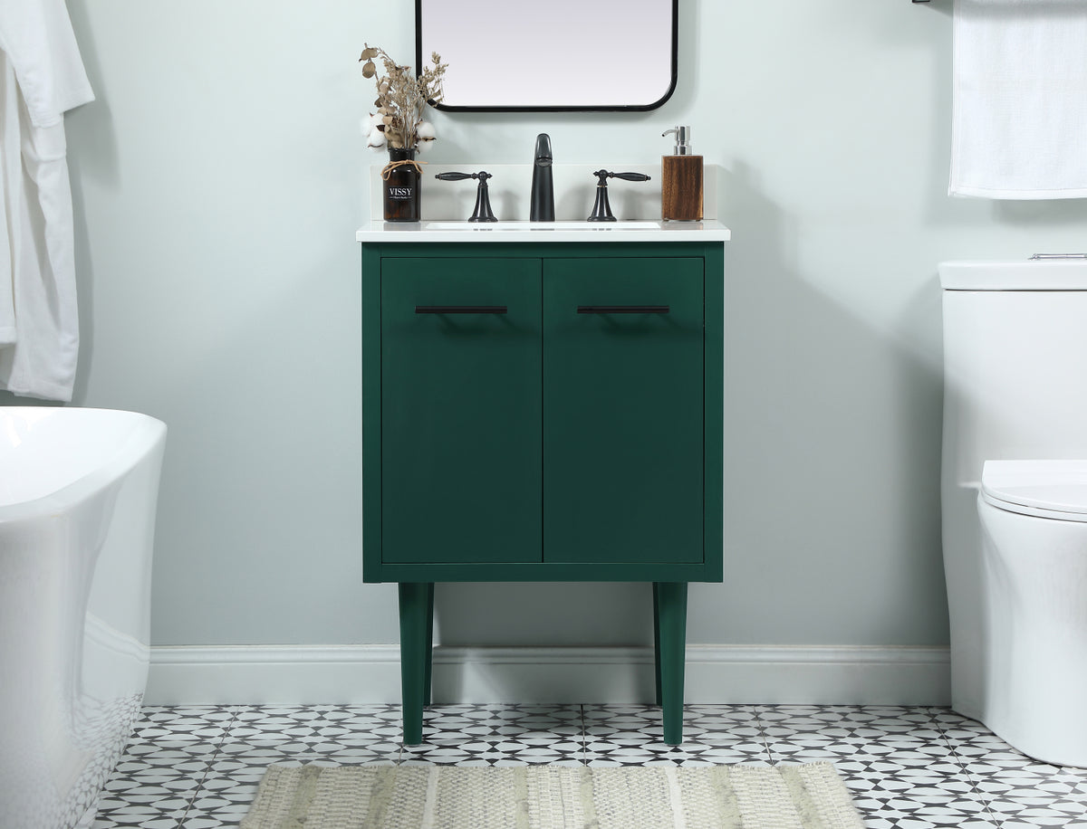 24 inch Single bathroom vanity in green with backsplash
