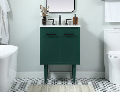 24 inch Single bathroom vanity in green with backsplash