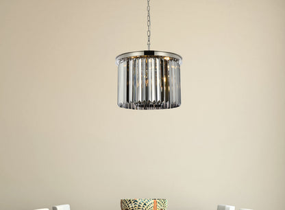 Sydney 6 light polished nickel Pendant Silver Shade (Grey) Royal Cut Crystal