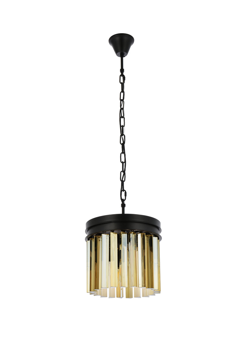 Sydney 3 light Matte Black Pendant Golden Teak (Smoky) Royal Cut Crystal