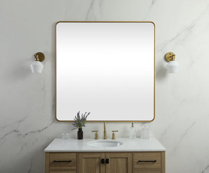 Soft corner metal square mirror 42x42 inch in Brass