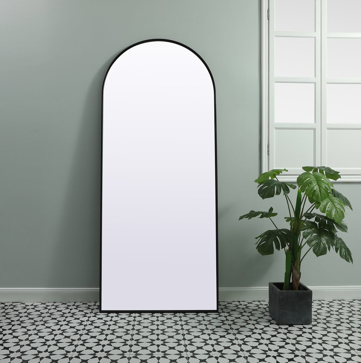 Metal Frame Arch Full Length Mirror 32x76 Inch in Black
