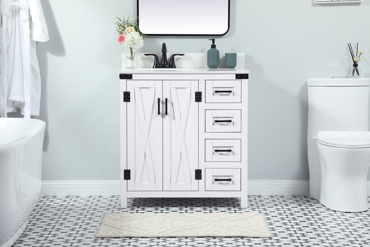 32 inch Single bathroom vanity in white with backsplash