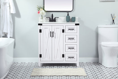 32 inch Single bathroom vanity in white with backsplash