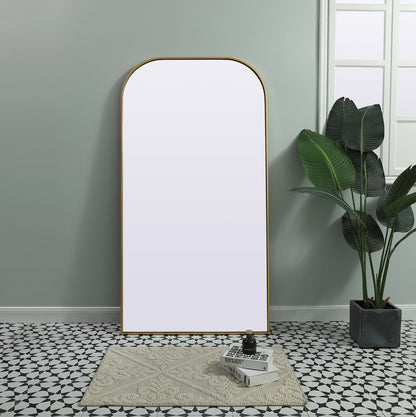 Metal Frame Arch Full Length Mirror 35x66 Inch in Brass