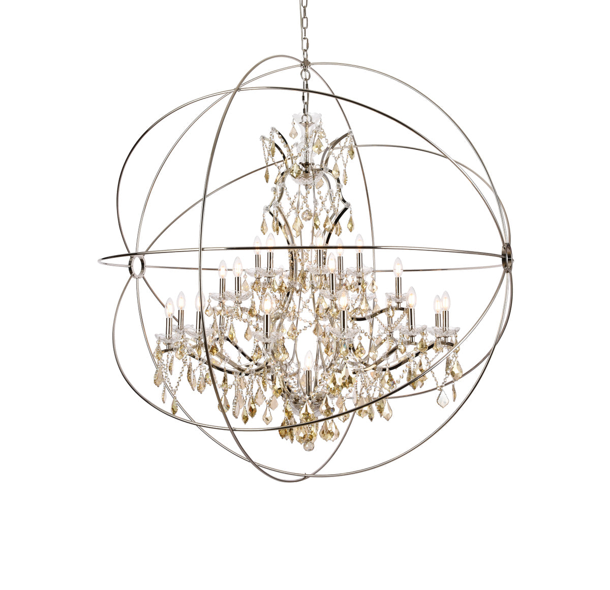 Geneva 25 light polished nickel Chandelier Golden Teak (Smoky) Royal Cut crystal