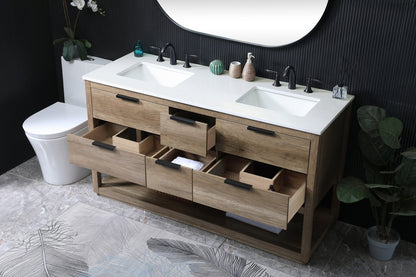 60 Inch Double Bathroom Vanity In Natural Oak