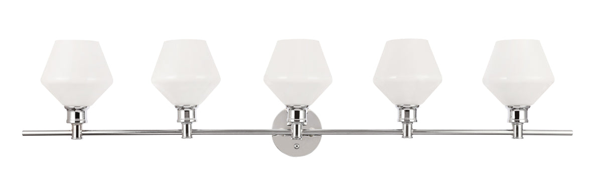 Gene 5 light Chrome and Frosted white glass Wall sconce