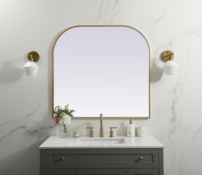 Metal Frame Arch Mirror 40x38 Inch in Brass