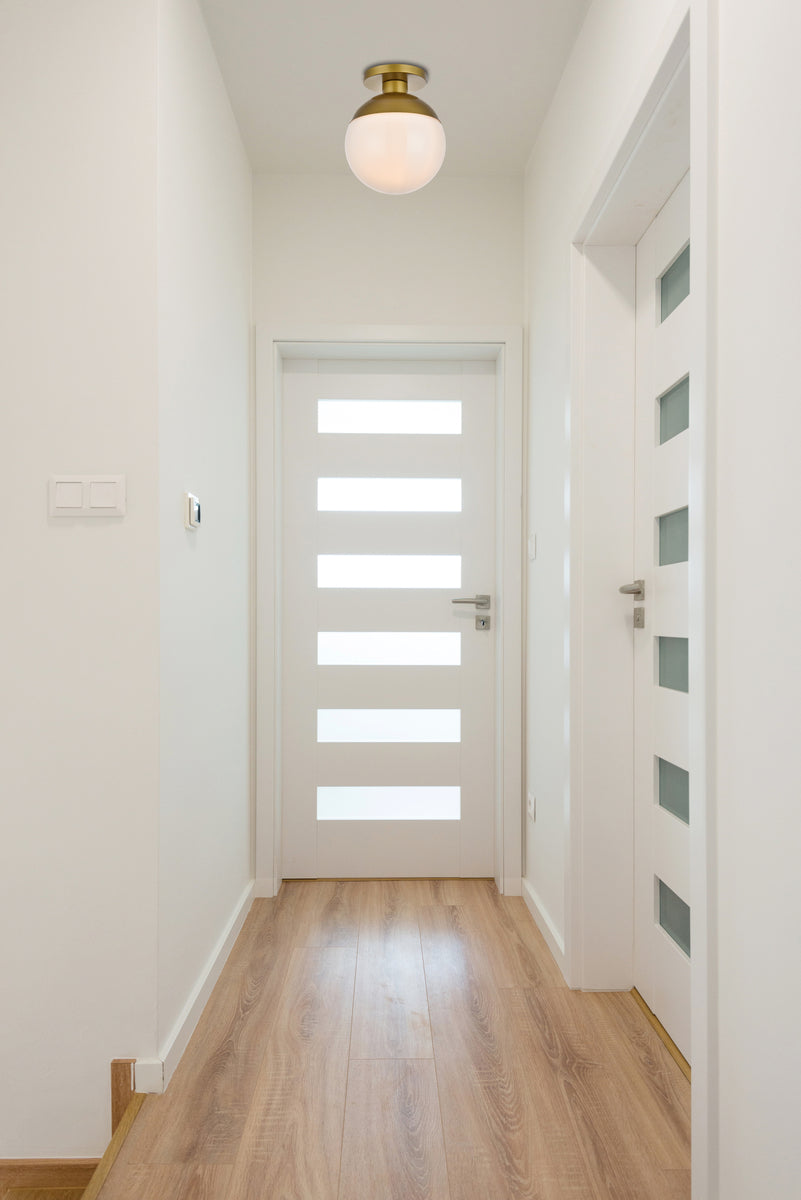 Eclipse 1 Light Brass Flush Mount With Frosted White Glass