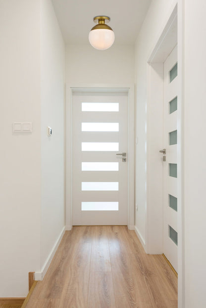 Eclipse 1 Light Brass Flush Mount With Frosted White Glass