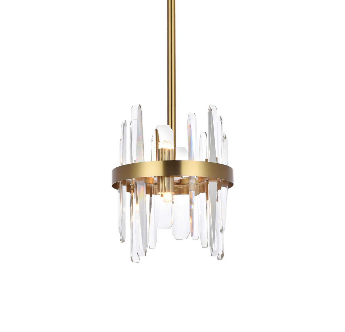 Serena 10 inch crystal round pendant in satin gold