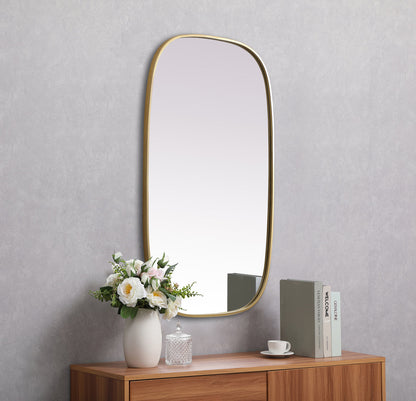 Metal Frame Oval Mirror 24x40 Inch in Brass