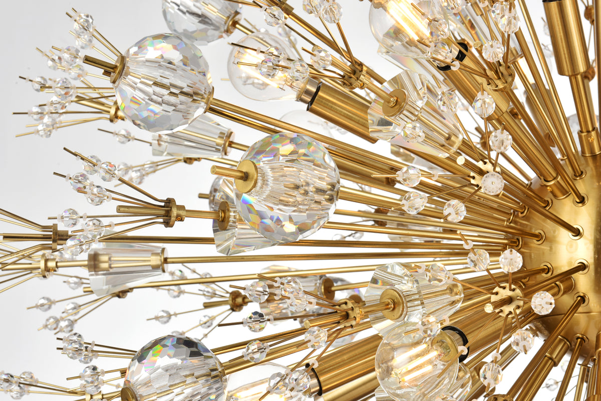 Vera 36 inch crystal starburst oval pendant in gold